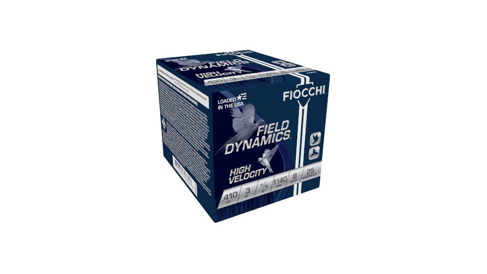 Fiocchi Hi Velocity Lead 410 Gauge 11/16oz 3in 8 Shot Shotgun Ammo, 25 Rounds, 410HV8