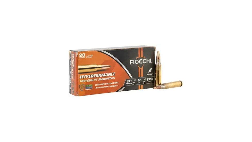 Fiocchi Hyperformance .223 Rem 50 Grain Hollow Point Brass Rifle Ammo, 20 Rounds, 223VG20