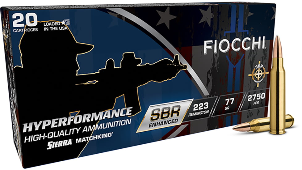 Fiocchi Hyperformance .223 Rem 77 Grain Hollow Point Boat Tail Brass Rifle Ammo, 20 Rounds, 223SBRD