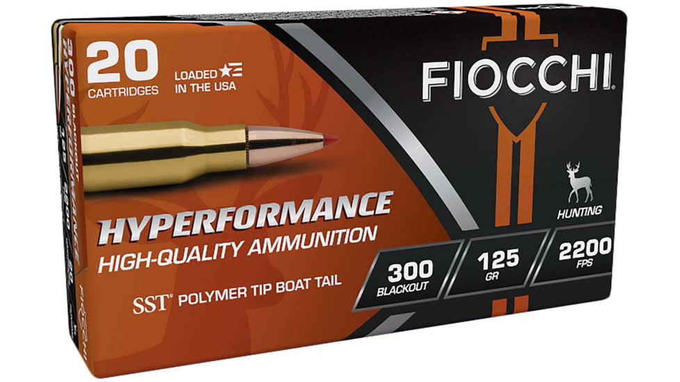 Fiocchi Hyperformance .300 Blackout 125 Grain Super Shock Tip Brass Rifle Ammo, 20 Rounds, 300BLKH20