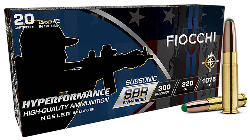 Fiocchi Hyperformance .300BLK 220 Grain SBR Enhanced Brass Rifle Ammo, 20 Rounds, 300BKSBS