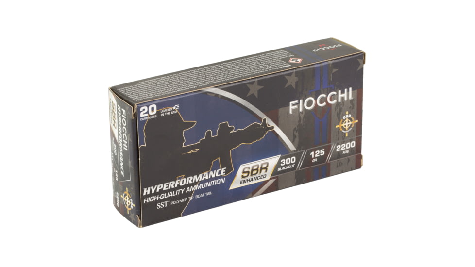 Fiocchi Hyperformance .300BLK 125 Grain SBR Enhanced Brass Rifle Ammo, 20 Rounds, 300BKSBA