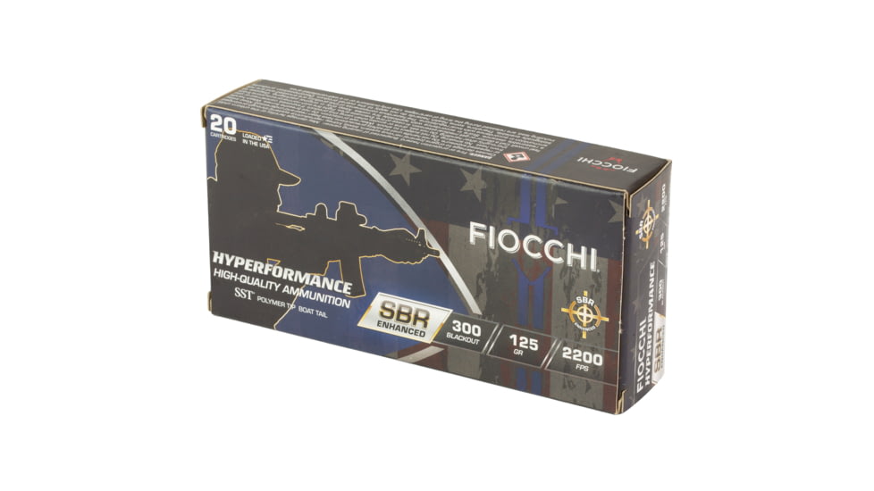 Fiocchi Hyperformance .300BLK 125 Grain SBR Enhanced Brass Rifle Ammo, 20 Rounds, 300BKSBA