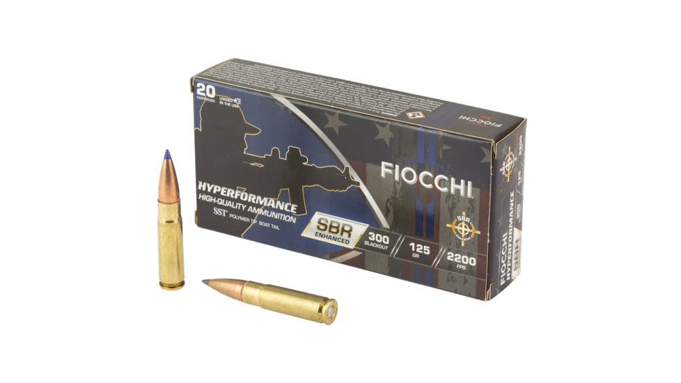 Fiocchi Hyperformance .300BLK 125 Grain SBR Enhanced Brass Rifle Ammo, 20 Rounds, 300BKSBA