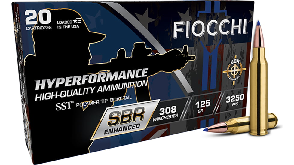 Fiocchi Hyperformance .308 Win 125 Grain Super Shock Tip Brass Rifle Ammo, 20 Rounds, 308SBRA