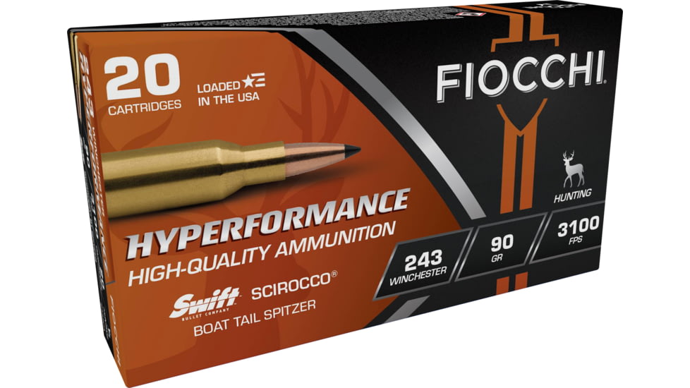 Fiocchi Hyperformance Defense .243 Winchester 90 Grain SCIROCCO Brass Cased Rifle Ammo, 20 Rounds, 243SCA