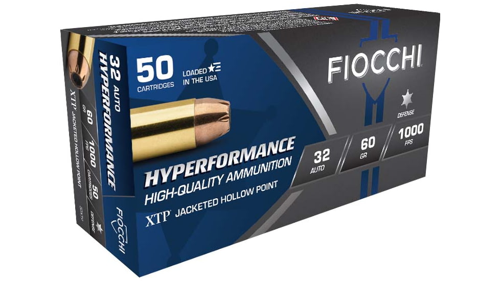 Fiocchi Hyperformance Defense .32 ACP 60 Grain JHP Brass Cased Pistol Ammo, 50 Rounds, 32XTP