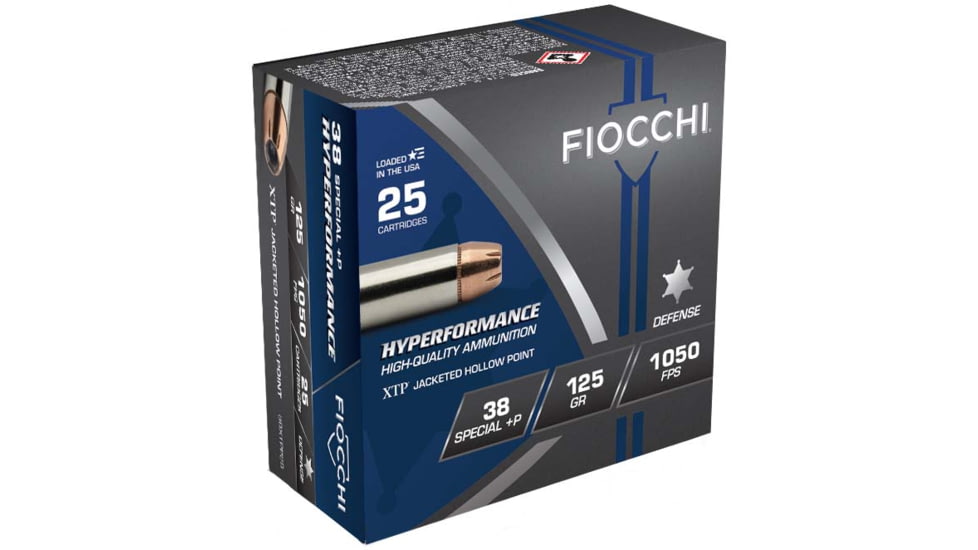Fiocchi Hyperformance Defense .38 Special +P 125 Grain XTPHP Brass Cased Centerfire Pistol Ammo, 25 Rounds, 38XTPP25