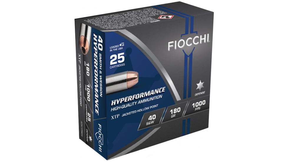 Fiocchi Hyperformance Defense .40 S&amp;W 180 Grain JHP Brass Cased Pistol Ammo, 25 Rounds, 40XTPB25
