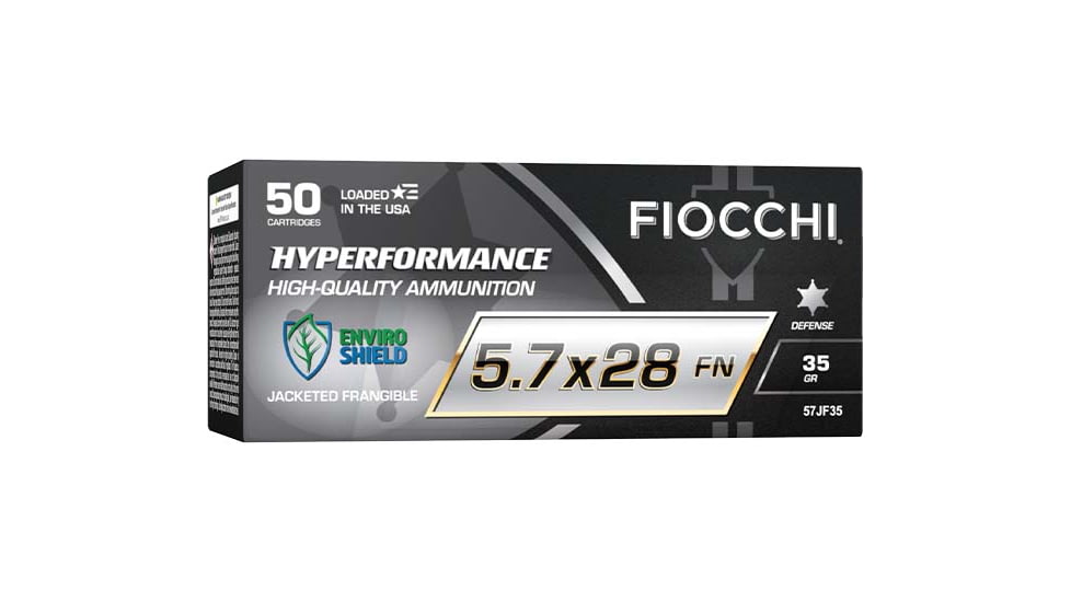 Fiocchi Hyperformance Defense 5.7x28mm 35 Grain Jacketed Frangeable Brass Cased Pistol Ammo, 50 Rounds, 57JF35