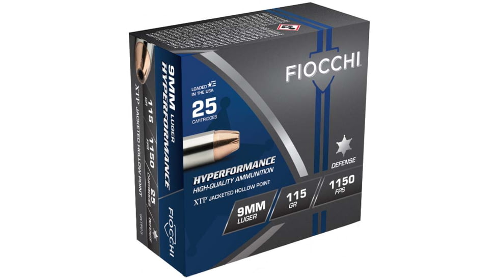 Fiocchi Hyperformance Defense 9mm 115Grain XTPHP Brass Pistol Ammo, 25 Rounds, 9XTP25