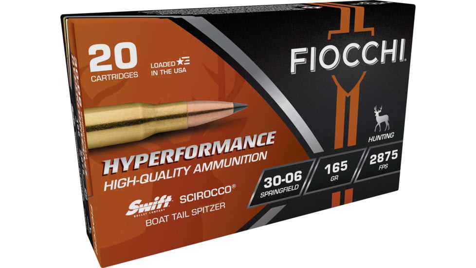 Fiocchi Hyperformance Hunt 30-06 Springfield 165 Grain Scirocco Brass Rifle Ammo, 20 Rounds, 3006SCA
