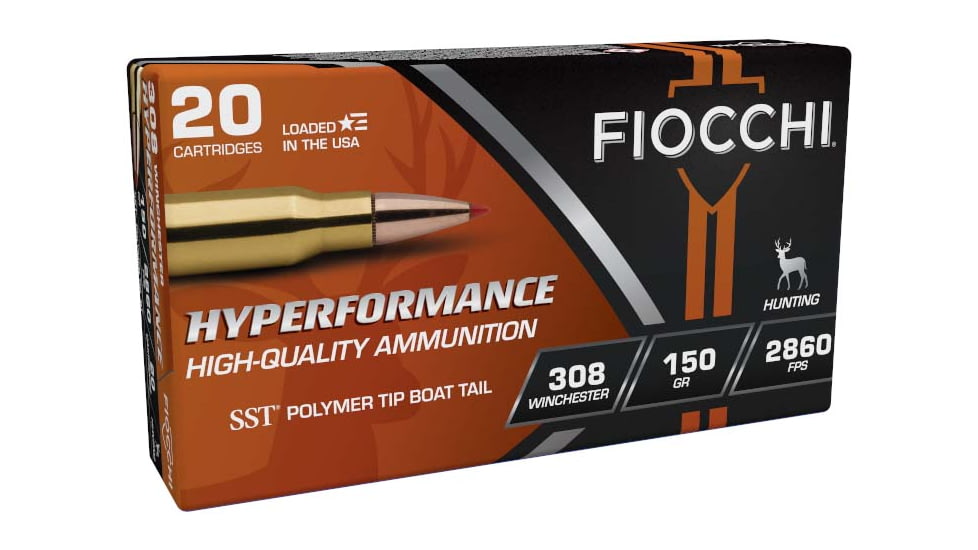 Fiocchi Hyperformance Hunt .308 Winchester 150 Grain SST Brass Cased Rifle Ammo, 20 Rounds, 308HSA