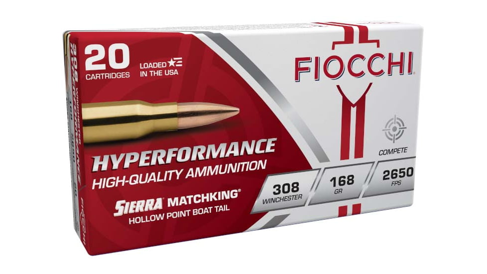 Fiocchi Hyperformance Hunt .308 Winchester 168 Grain HPBT MK Brass Rifle Ammo, 20 Rounds, 308MKB