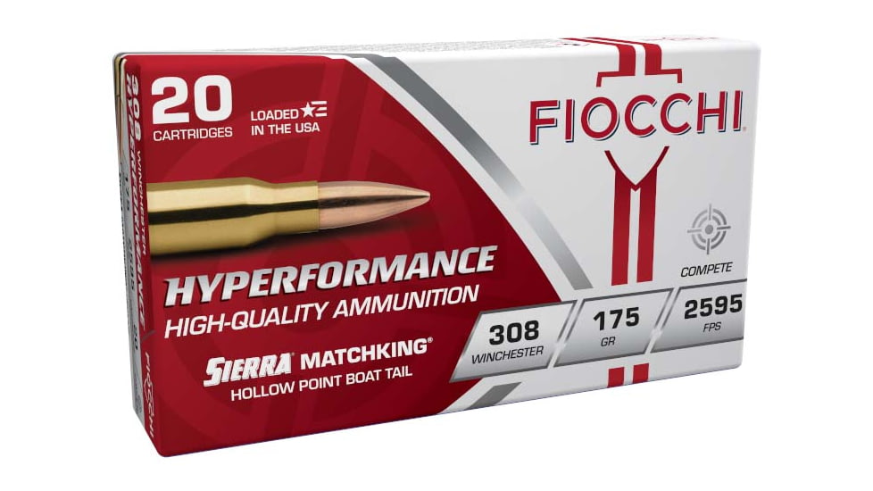 Fiocchi Hyperformance Hunt .308 Winchester 175 Grain HPBT MK Brass Rifle Ammo, 20 Rounds, 308MKD