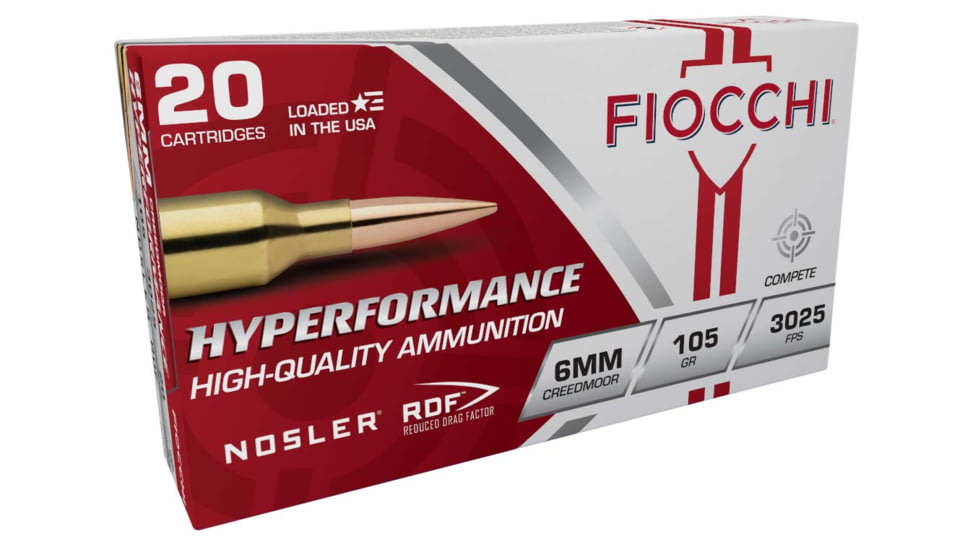 Fiocchi Hyperformance Match 6mm Creedmoor, 105 Gr, Rifle Centerfire, Brass Rifle Ammo, 20 Round, 6CMRD