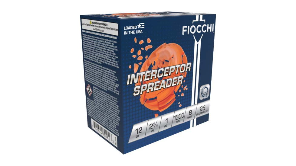 Fiocchi Interceptor Spreader 12 Gauge 1oz 2.75in Shotgun Ammo, 25 Rounds, 12CPTR8