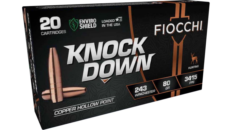 Fiocchi Knock Down .243 Winchester 80 Grain HP Brass Rifle Ammo, 20 Rounds, 243CHA