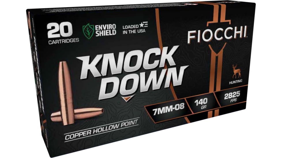 Fiocchi Knock Down 7mm-08 Remington 140 Grain HP Brass Rifle Ammo, 20 Rounds, 7MM08CHA