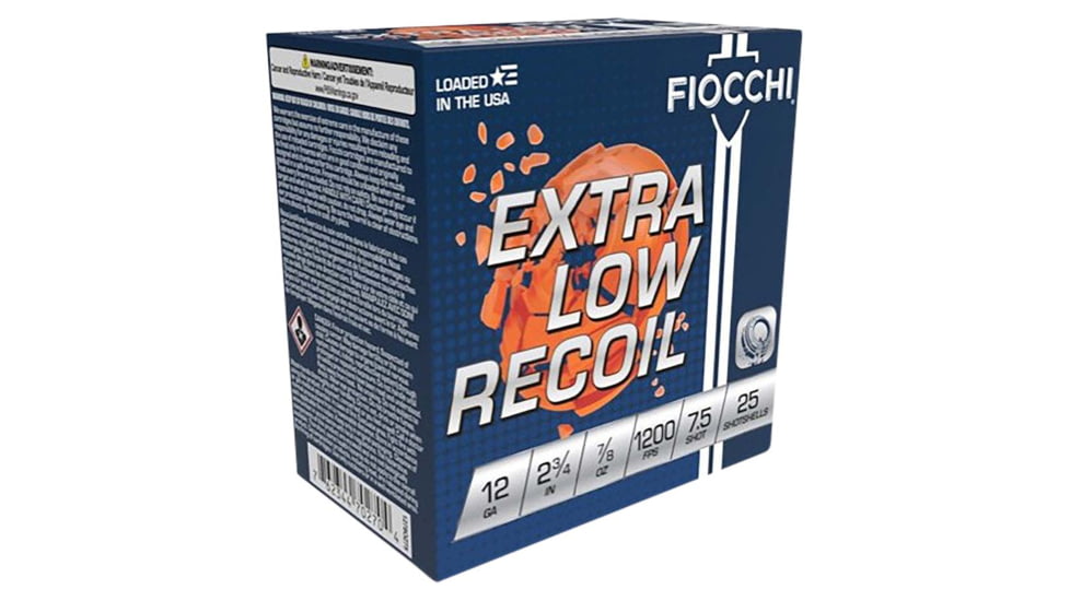 Fiocchi Low Recoil Trainer 12 Gauge 7/8oz 2-3/4in Shotgun Ammo, #7.5, 25 Rounds, 1278OZ75