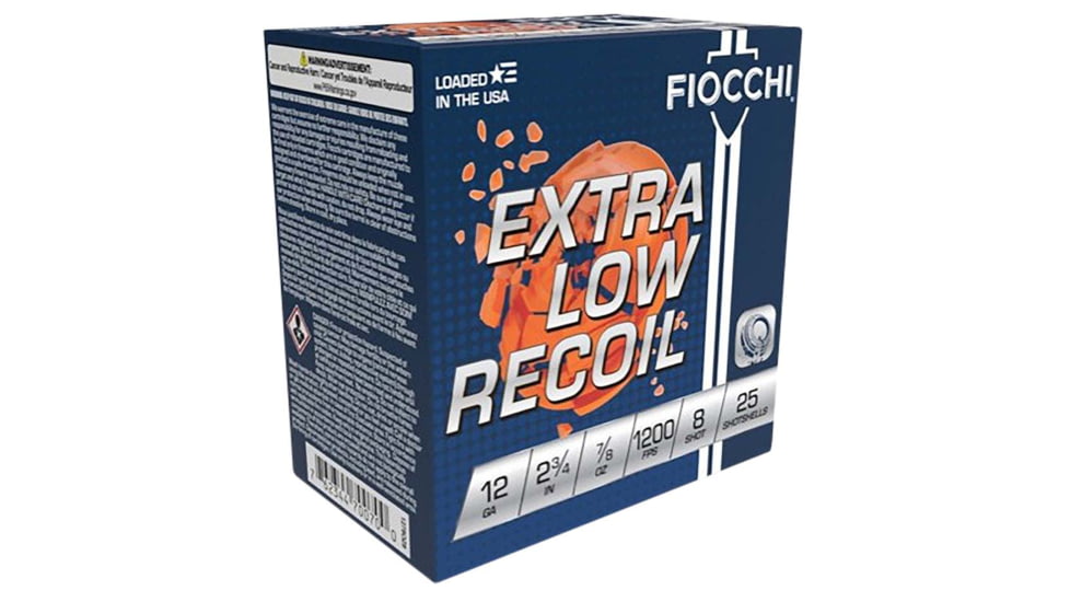 Fiocchi Low Recoil Trainer 12 Gauge 7/8oz 2.75in 8 Shot Shotgun Ammo, 25 Rounds, 1278OZ8