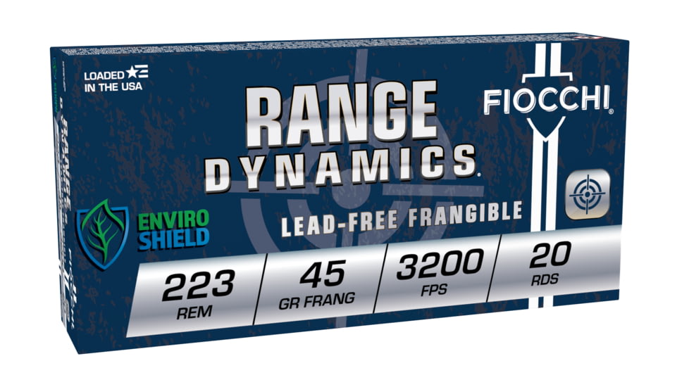 Fiocchi Range Dynamics .223 Rem 45 Grain Lead Free Frangible Brass Rifle Ammo, 20 Rounds, 223FRG20