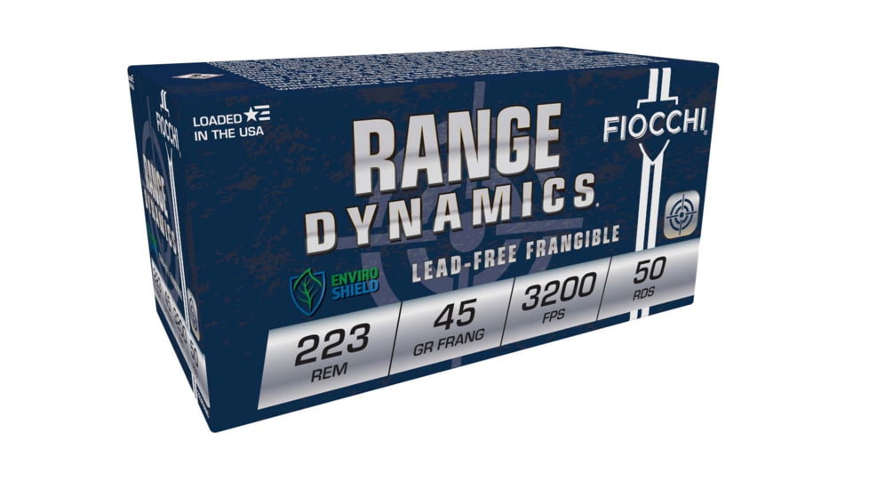 Fiocchi Range Dynamics .223 Remington 45 Grain Lead Free Frangible Brass Rifle Ammo, 50 Rounds, 223FRANG