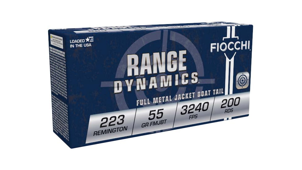 Fiocchi Range Dynamics 223 Remington 55 Grain FMJBT Brass Rifle Ammo, 200 Rounds, 223ARD