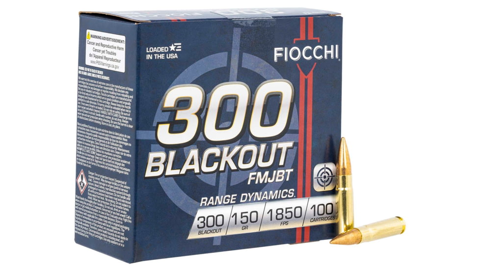 Fiocchi Range Dynamics .300 Blackout 150 Grain FMJBT Brass Rifle Ammo, 100 Rounds, 300BARD1