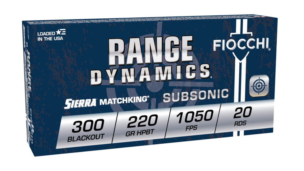 Fiocchi Range Dynamics .300 Blackout 220 Grain Subsonic Brass Rifle Ammo, 20 Rounds, 300BLKSUB