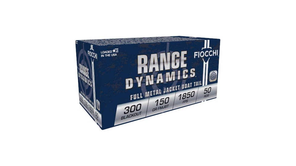 Fiocchi Range Dynamics 300BLK 150 Grain FMJBT Brass Rifle Ammo, 50 Rounds, 300BLKC
