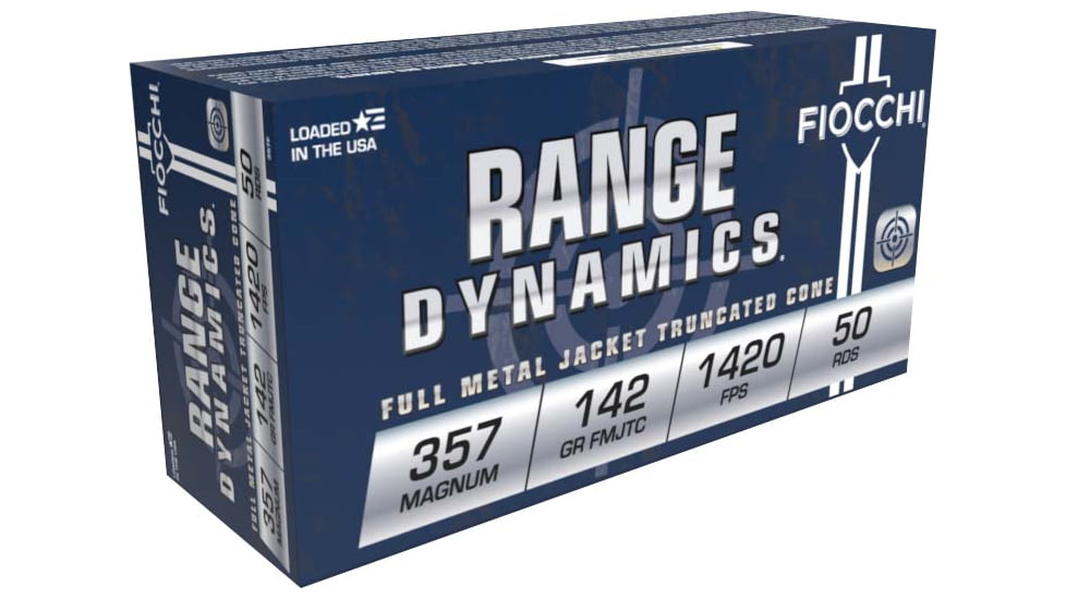 Fiocchi Range Dynamics .357 Magnum 142 Grain FMJTC Brass Pistol Ammo, 50 Rounds, 357F