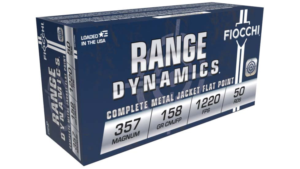 Fiocchi Range Dynamics .357 Magnum 158 Grain CMJFP Brass Pistol Ammo, 50 Rounds, 357GCMJ