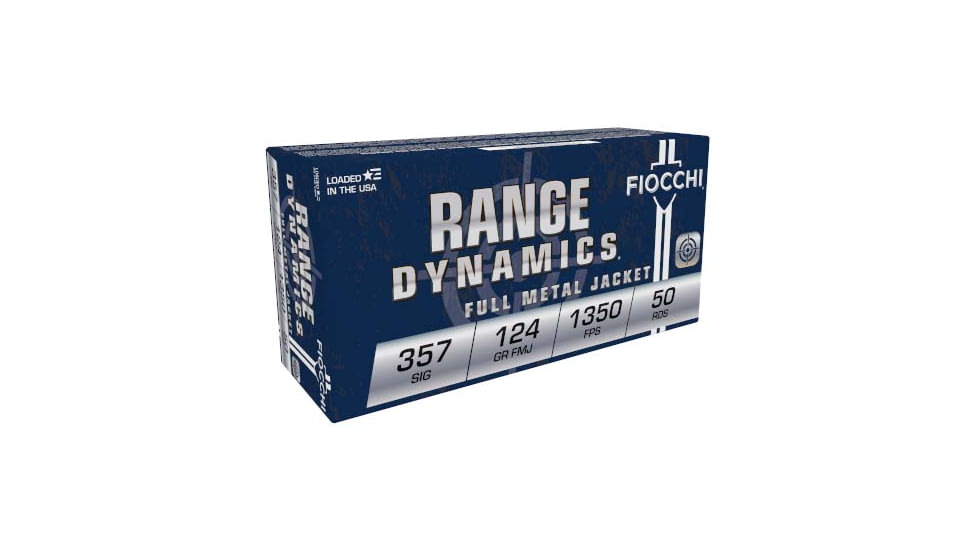 Fiocchi Range Dynamics .357 SIG 124 Grain FMJ Brass Cased Centerfire Pistol Ammo, 50 Rounds, 357SIGAP