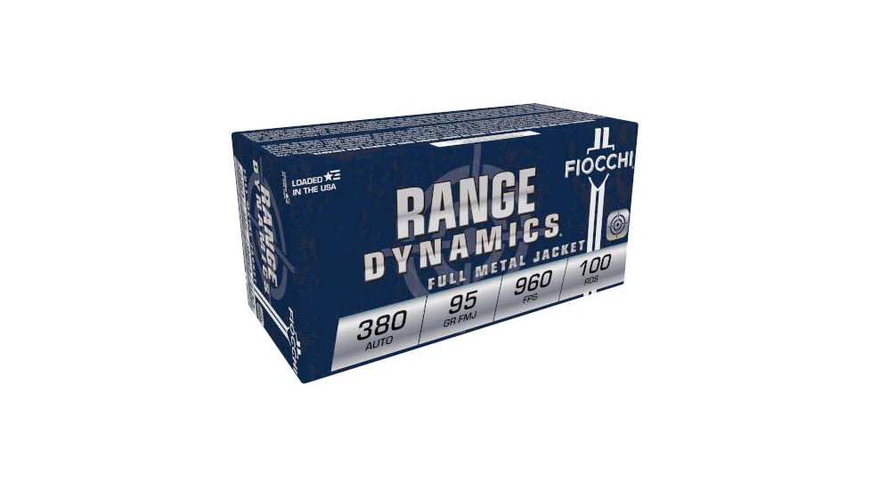 Fiocchi Range Dynamics 380 ACP 95 Grain FMJ Brass Centerfire Pistol Ammo, 100 Rounds, 380ARD10