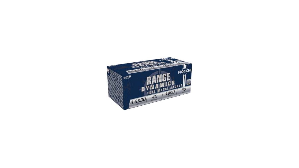 Fiocchi Range Dynamics 4.6x30 H&amp;K 40 Grain FMJ Brass Cased Rifle Ammo, 50 Rounds, 46EXA