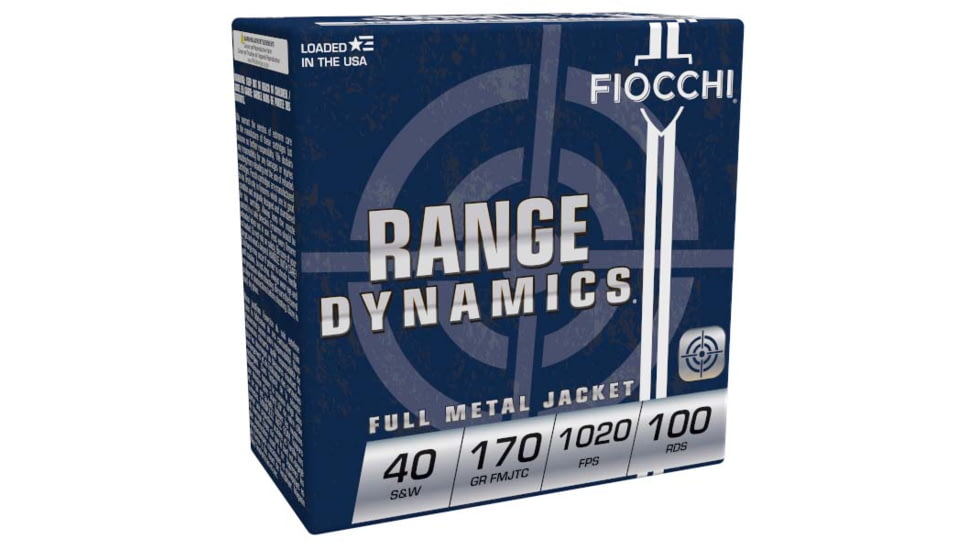 Fiocchi Range Dynamics .40 S&amp;W 170 Grain FMJTC Centerfire Pistol Ammo, 100 Rounds, 40ARD100