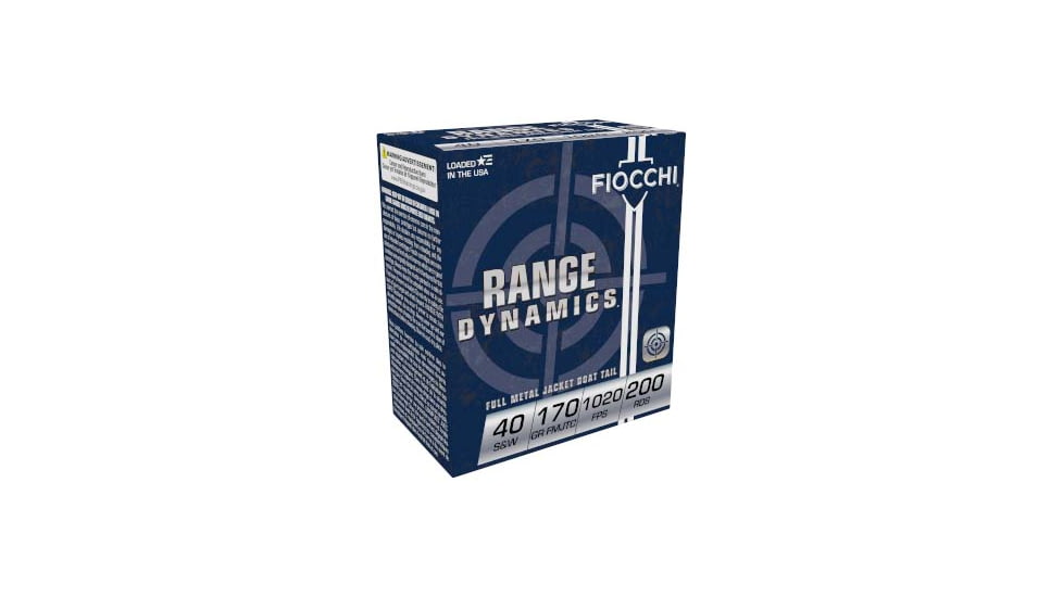 Fiocchi Range Dynamics 40 S&amp;W 170 Grain FMJTC Centerfire Pistol Ammo, 200 Rounds, 40ARD