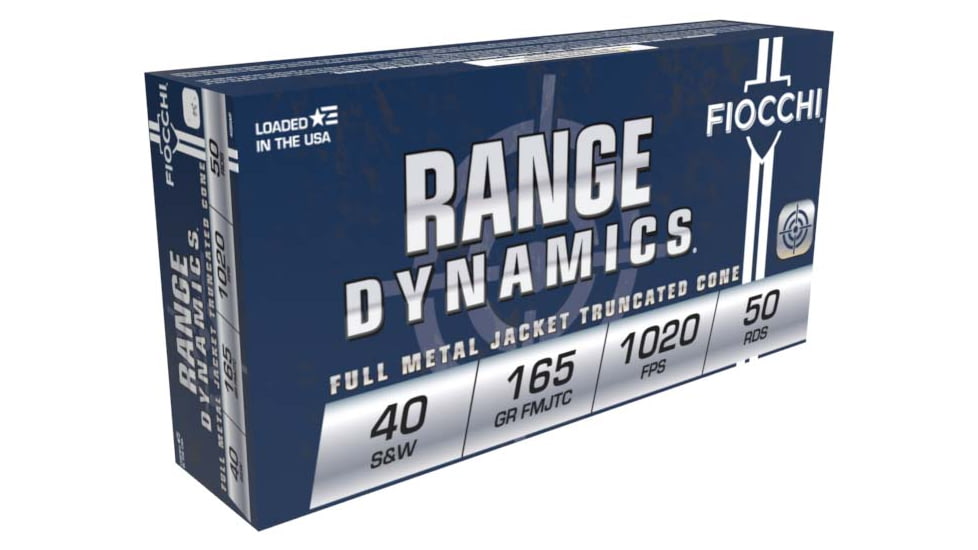 Fiocchi Range Dynamics .40S&amp;W 165 Grain FMJTC Brass Pistol Ammo, 50 Rounds, 40SWF