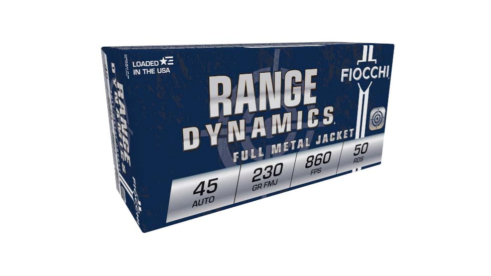 Fiocchi Range Dynamics .45ACP 230 Grain FMJ Brass Pistol Ammo, 50 Rounds, 45A500