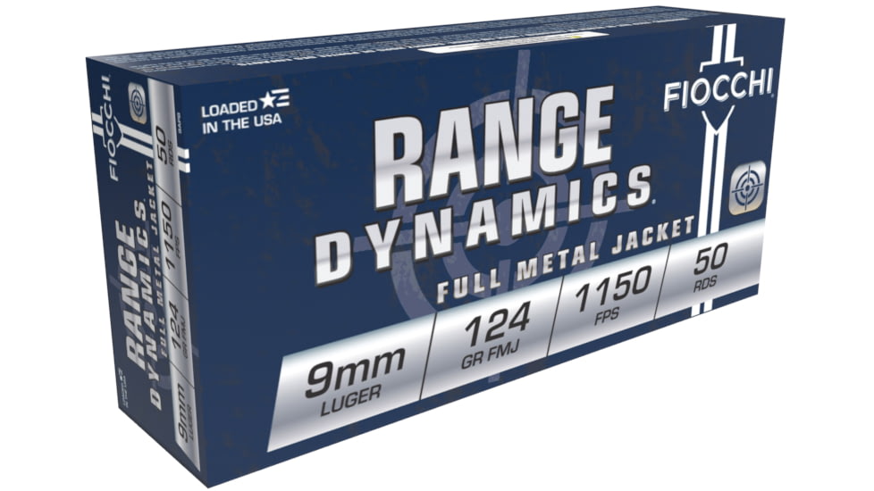 Fiocchi Range Dynamics 9mm 124 Grain FMJ Brass Pistol Ammo, 1000 Round
