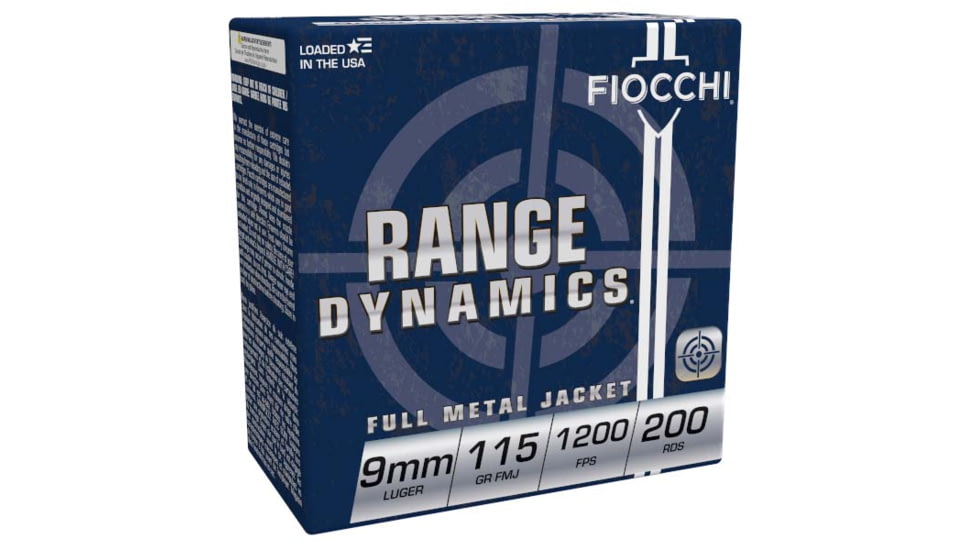 Fiocchi Range Dynamics 9mm Luger 115 Grain FMJ Centerfire Pistol Ammo, 200 Rounds, 9ARD
