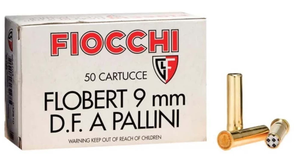 Fiocchi Rimfire 9mm Flobert 9 Grain Shotshell Brass Ammo, 50 Rounds, 9FLS9