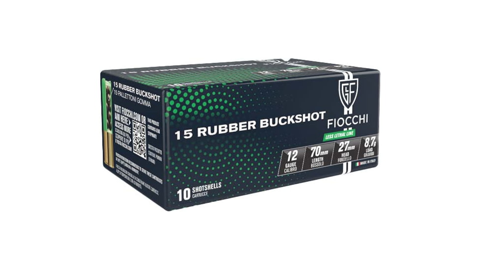 Fiocchi Rubber Buck 12 Gauge 15 Pellet 2-3/4in Buckshot Shotgun Ammo, 10 Rounds, 12LERB10