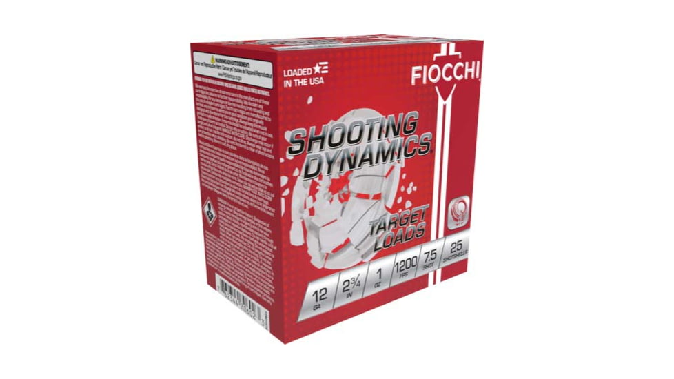 Fiocchi Shooting Dynamics 12 Gauge 1oz 2-3/4in Shotgun Ammo, 7.5, 1200, 25 Rounds, 12SD1H75