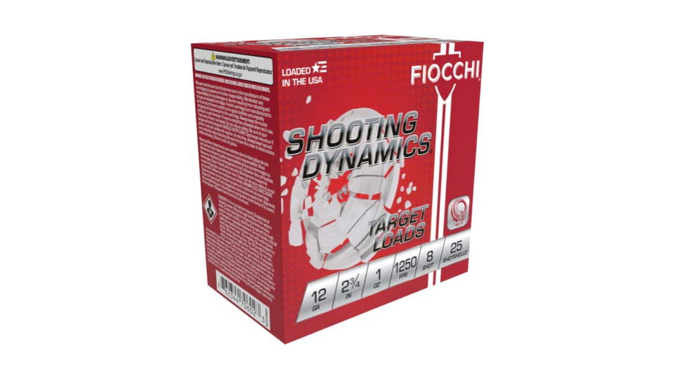Fiocchi Shooting Dynamics 12 Gauge 1oz 2.75in8 Shot 1250 Velocity Shotgun Ammo, 25 Rounds, 12SD1X8