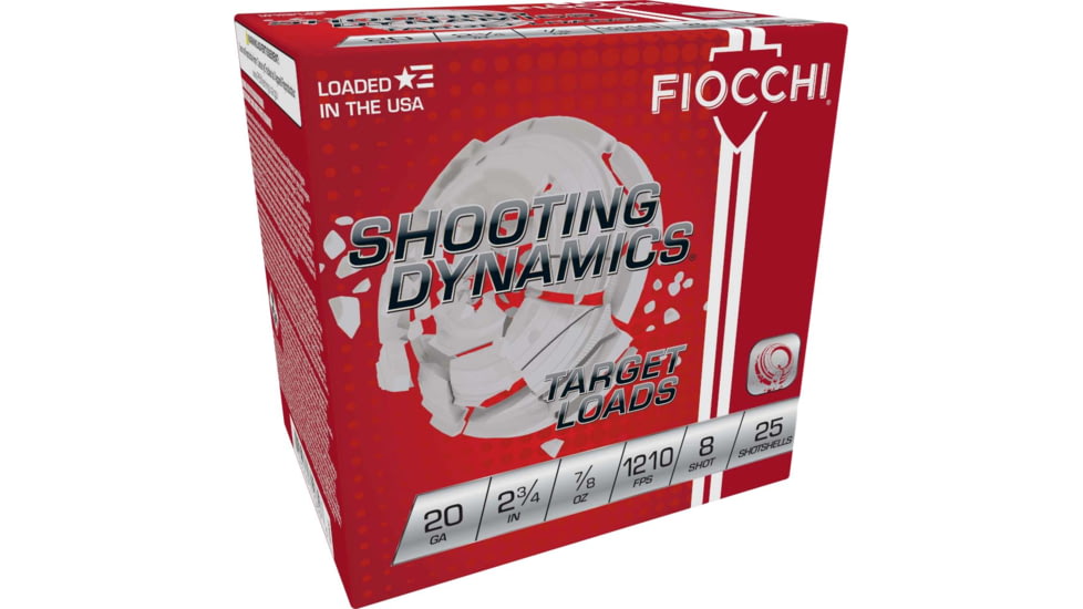 Fiocchi Shooting Dynamics 20 Gauge 7/8oz 2-3/4in Shotgun Ammo, #8, 25 Rounds, 20SD8