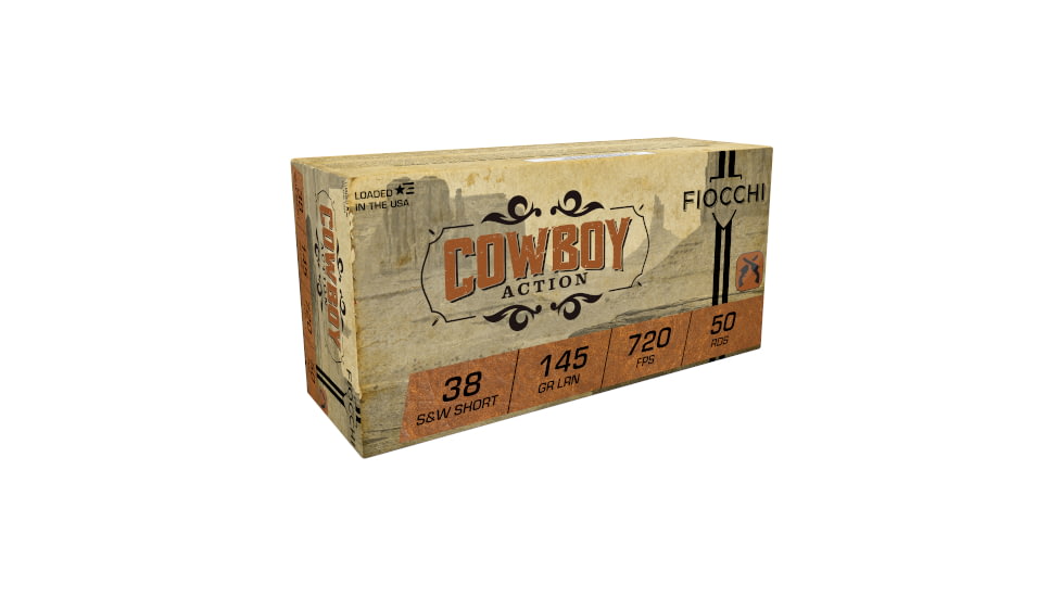 Fiocchi Cowboy Action .38 S&amp;W 145 Grain Lead Round Nose Brass Cased Pistol Ammo, 50 Rounds, 38SWSHL