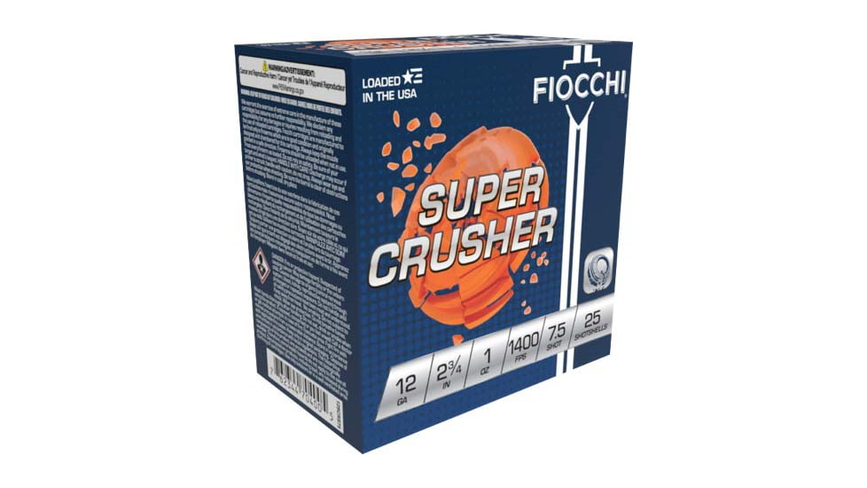Fiocchi Super Crusher 12 Gauge 1oz 2-3/4in Shotgun Ammo, 25 Rounds, 12SCRS75