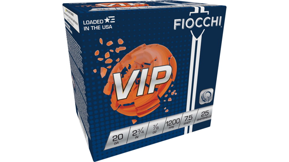 Fiocchi VIP 20 Gauge 7/8oz 2.75in 7 1/2 Shot Shotgun Ammo, 25 Rounds, 20VIP75